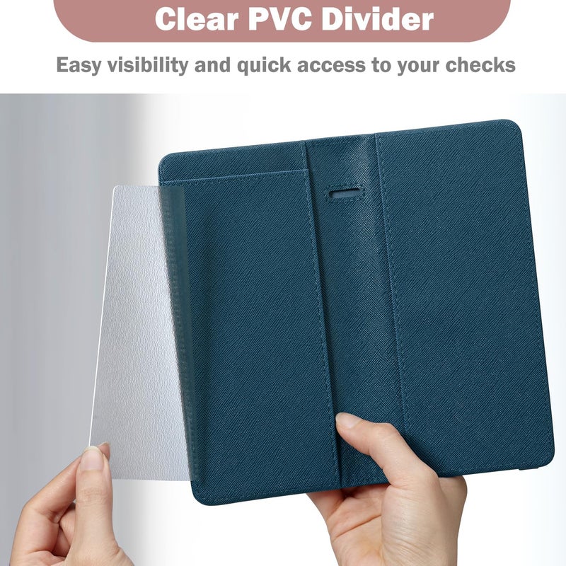 Hot Cool Checkbook Cover with Elastic Band - Premium Leather Clear PVC Divider Durable, Compact, and Multi-Functional Holder Wallet Case for Man and Woman, Cross - Blue - Image 5
